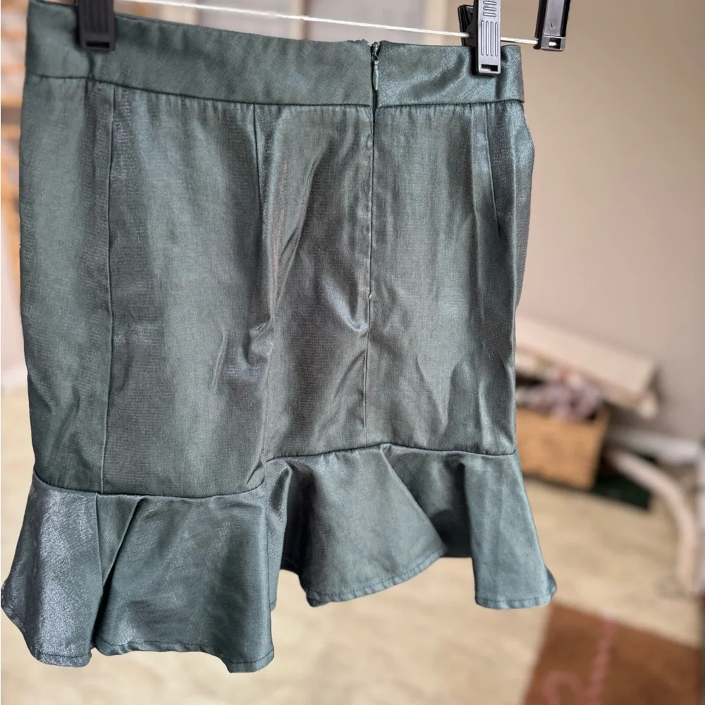 Anthro About Us Lorraine Ruched Skirt XXS Metallic Green Mini Party Skirt